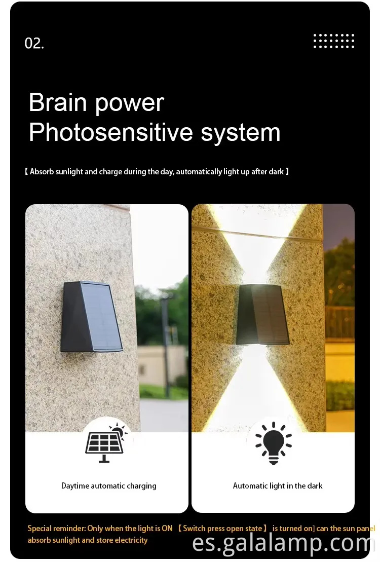 Luz de pared al aire libre impermeable con energía solar para jardines